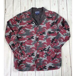 American Rag Men's L Red Black Gray Camo Print Long Sleeve Button Up 100% Cotton